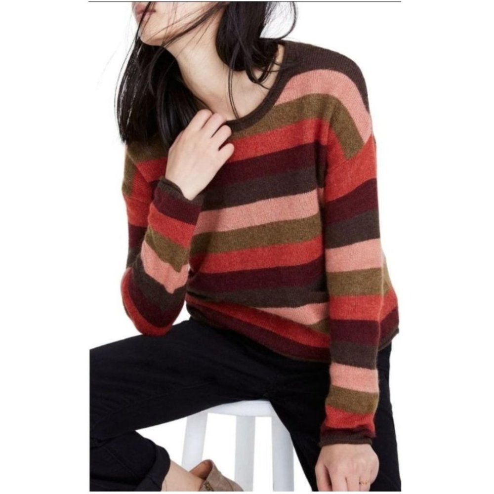 Madewell Sweater Alpaca Pullover Size S stripes crew neck multi color brown